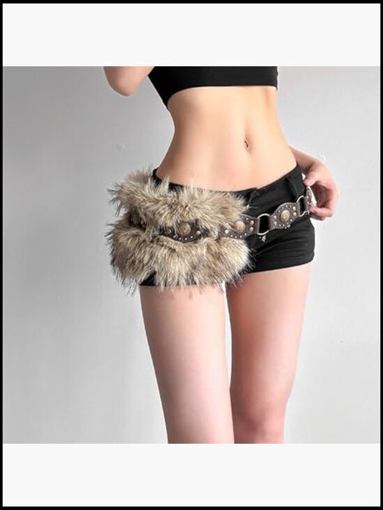 Y2K Faux Fur Studded Punk Belt Gothic Rivet Waist Belt for Dresses Pants main image 5